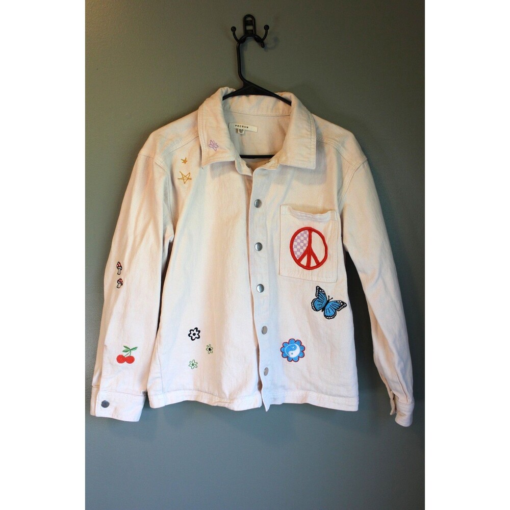 PacSun White Patchwork Denim Jean Jacket Women's XS/S Boho Hippie